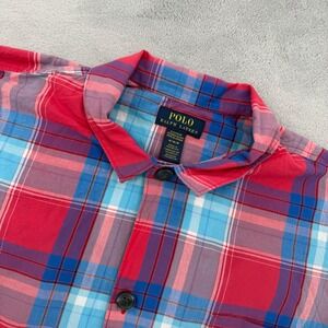 Polo Ralph Lauren Mens Sleepwear Red Blue Plaid Short Sleeve Shirt‎ Pony Size M